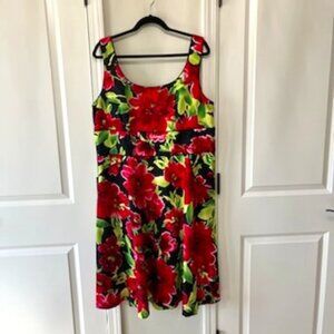 Donna Ricco Sleeveless Fit & Flare Floral Dress Woman's 16W Black Red